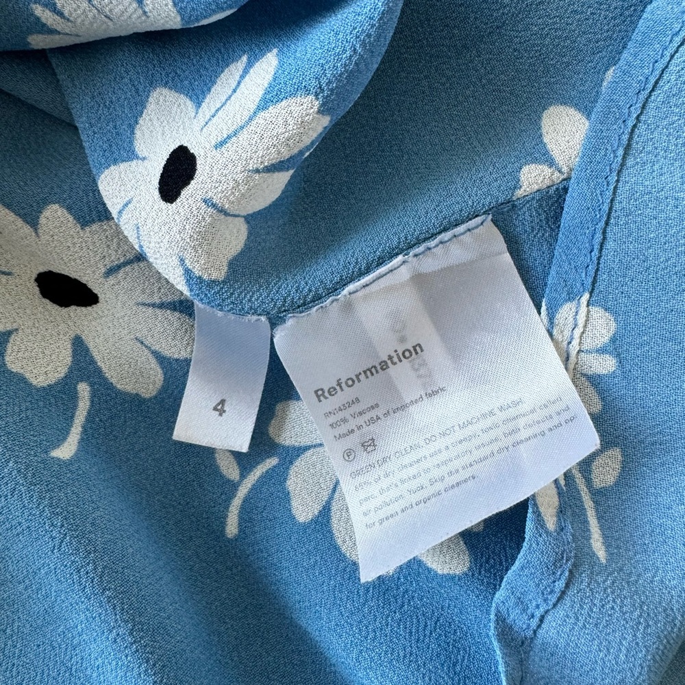 Reformation Kealy Tiered Midi Dress Chelsea Girl Blue Daisy Floral - Picture 12 of 13